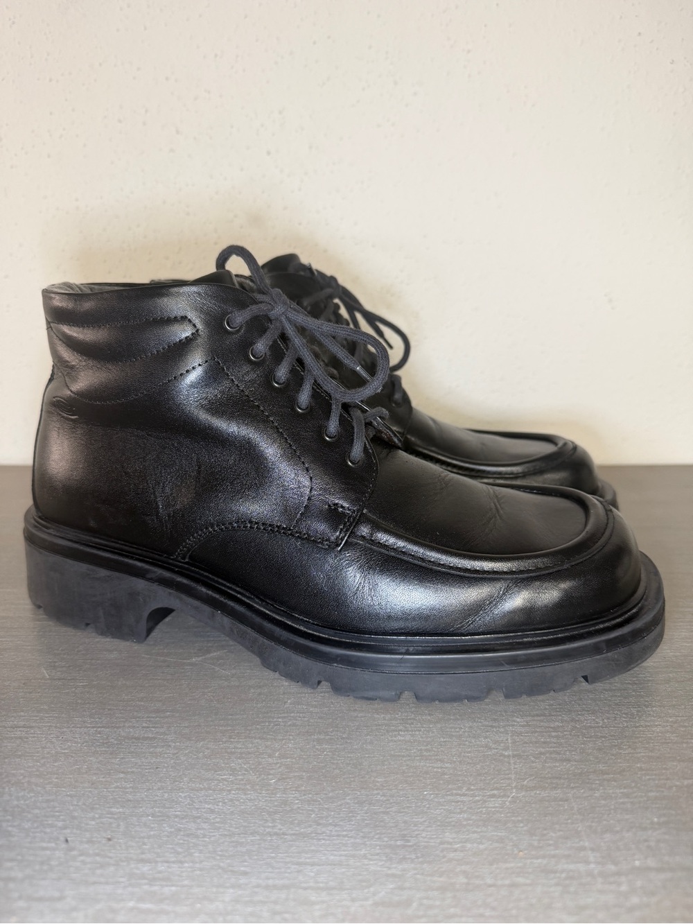 Rare Vintage Skechers Mens 8.5M Black Leather Chukka Boots Made In Italy
